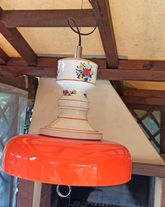 Lampada saliscendi anni 70 ceramica e cristallo