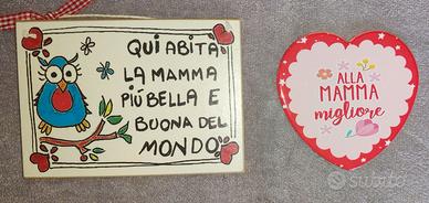 Due targhe artigianali in legno e ceramica MAMMA