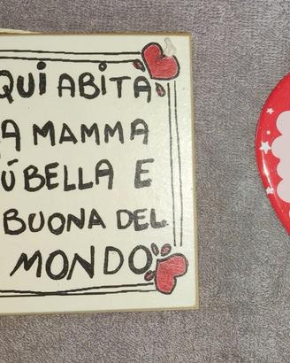 Due targhe artigianali in legno e ceramica MAMMA