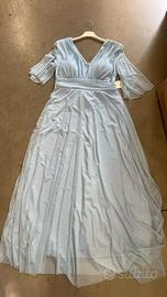Vestito lungo azzurro in tulle con glitter