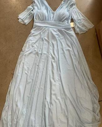 Vestito lungo azzurro in tulle con glitter