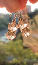 Vintage Art Deco Sterling Silver Pink Glass Bead D