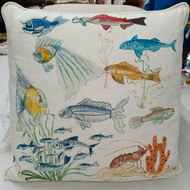cuscino in lino dipinto a mano