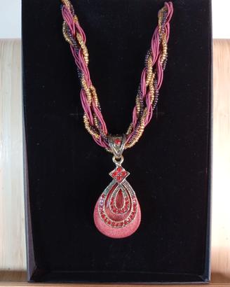 Collana bordeaux, rossa e oro