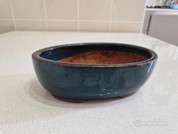 Vaso Giapponese smaltato verde-blu bonsai 20cm