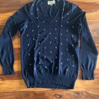 Maglione GUCCI  a V blu navi (100% lana)
