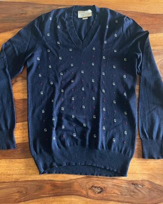 Maglione GUCCI  a V blu navi (100% lana)