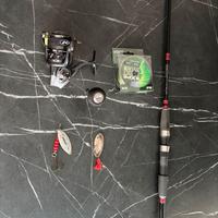 Combo canna siluro +esche+filo trecciato+mulinello
