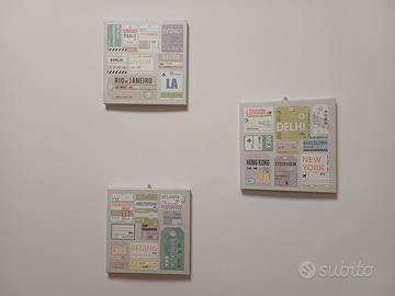 Set 3 quadri decorativi a tema viaggi – città del