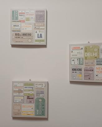 Set 3 quadri decorativi a tema viaggi – città del