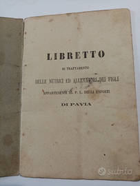 Libretto di trattamento delle nutrici anno 1872