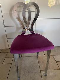 6 Sedie acciaio e velluto lilla