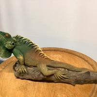 Iguana  fatto a mano -resina su tronco di Teak
