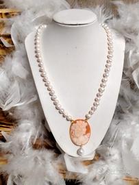 collana vintage perle naturali e cammeo conchiglia
