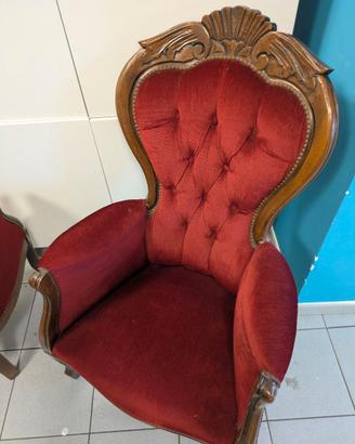 Coppia Poltrone Pozzetto Vintage in Velluto Rosso