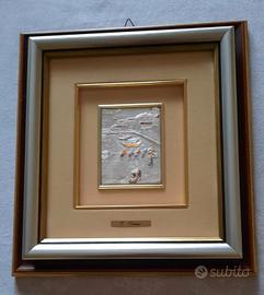 Quadro su lastra in argento, cornice in legno
