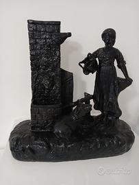 Antica Scultura Statua Terracotta Smaltata Patina