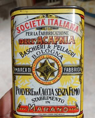 Antica scatola latta polvere da caccia Baschieri