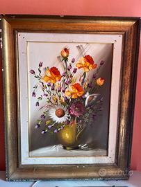 Quadro dipinto a olio con fiori