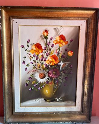 Quadro dipinto a olio con fiori