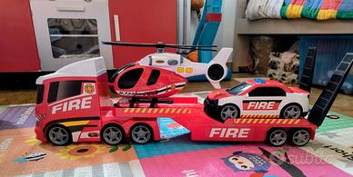 camion con elicottero e macchina pompieri 