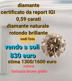DIAMANTE NATURALE CERTIFICATO CARATI 0,59 