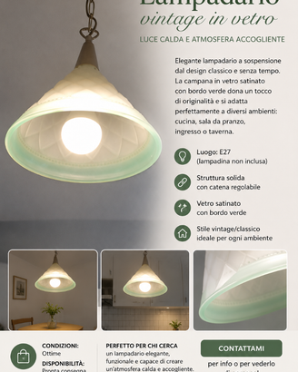 Lampadario vintage a sospensione in vetro