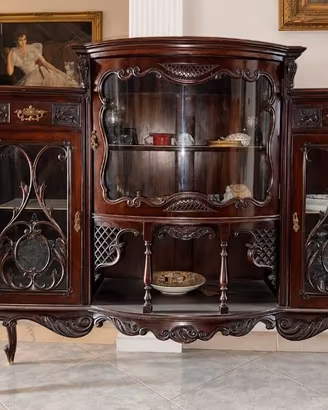 Grande vetrina d’epoca in legno stile Liberty