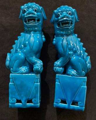 Coppia statuine cani di foo cinese in porcellana