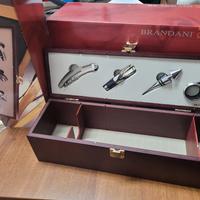 scatola legno portabottiglie con accessori