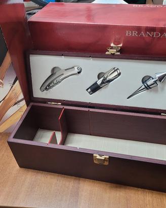 scatola legno portabottiglie con accessori