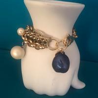 Braccialetto multi ranghi oro, pietra e perle Nonu