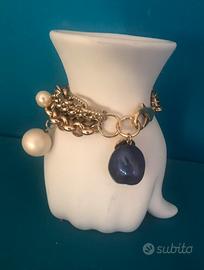 Braccialetto multi ranghi oro, pietra e perle Nonu