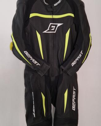 Tuta moto in pelle intera Befast – Nero/Giallo Flu