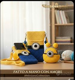 Porta Cellulare Minions  all'uncinetto in cordino 