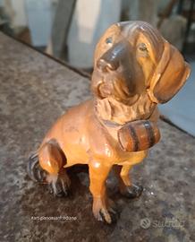 San Bernardo, scultura cane legno intagliato 10 cm