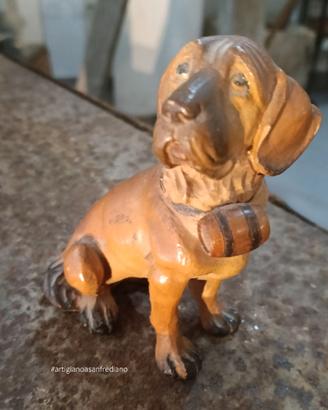San Bernardo, scultura cane legno intagliato 10 cm