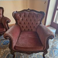 Set di poltrone in velluto colore bordeaux legno