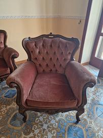 Set di poltrone in velluto colore bordeaux legno