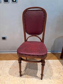 Set di 3 sedie vintage in pelle rossa e legno