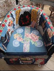 poltroncina stile vintage in tessuto jeans 