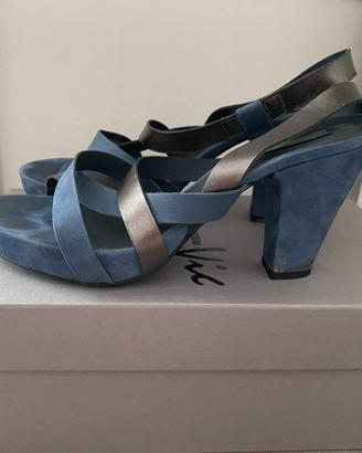 Sandali con tacco in pelle blu Vic Matie numero 39