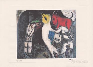 Marc Chagall Litografia ''Amore nel post'' 38x28cm