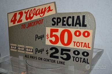 Targa in legno di slot machine americana anni 60