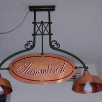 Lampadario a 2 Luci in Rame e Acciaio Vintage