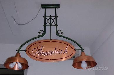 Lampadario a 2 Luci in Rame e Acciaio Vintage