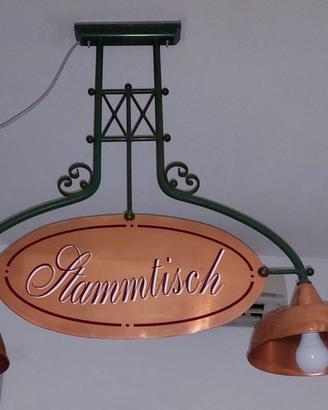 Lampadario a 2 Luci in Rame e Acciaio Vintage