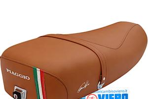Sella Lunga marrone Medio tricolore Scritta Vespa