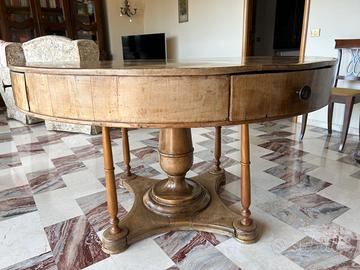 Tavolo rotondo antico legno massello con cassetto