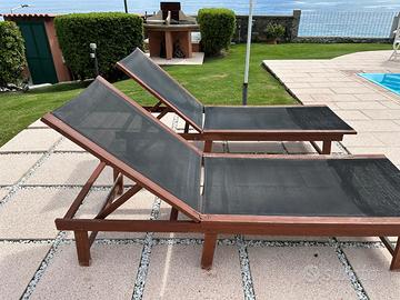 coppia lettini prendisole sdraio in legno